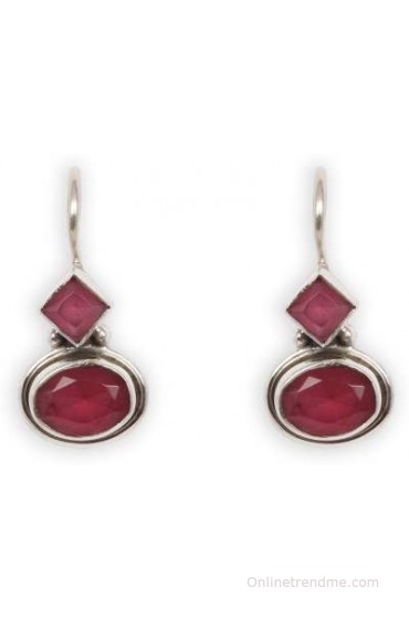 Silverwala Princess Delight Ruby Silver Drop Earring